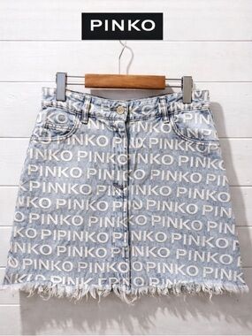 PINKO  All-Over Logo Denim Mini Skirt – size US 6